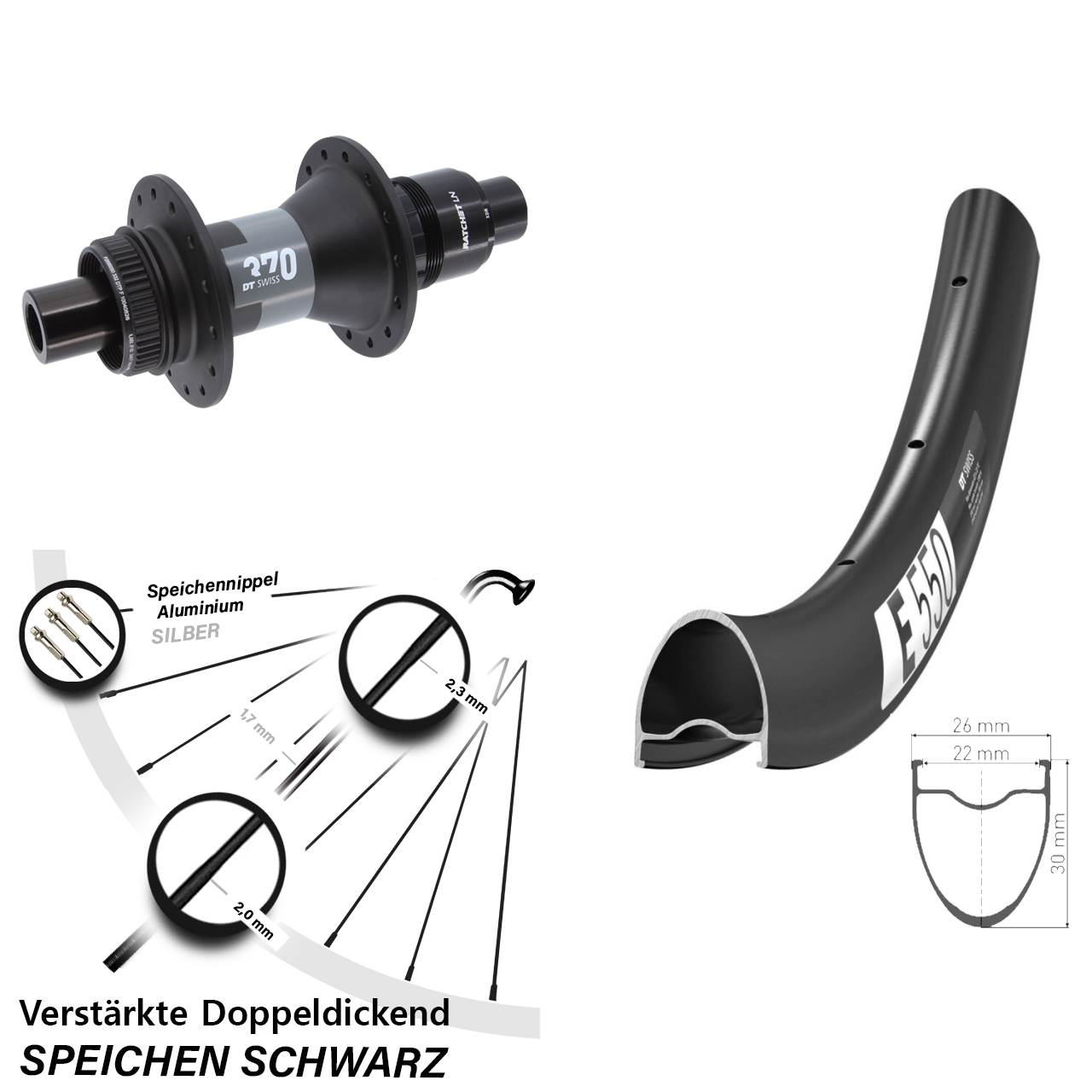28 Zoll DT Swiss E 550-370 Hinterrad Centerlock 12x142 XDR 11-12 fach