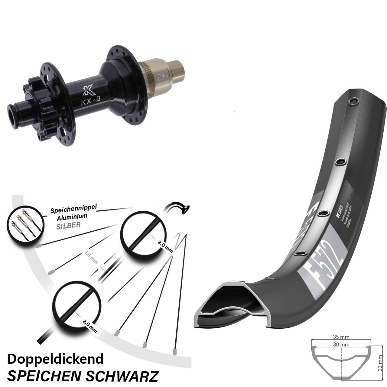 Hinterrad 27,5 Zoll DT Swiss F572 KX-B 6-Loch XD 12x148