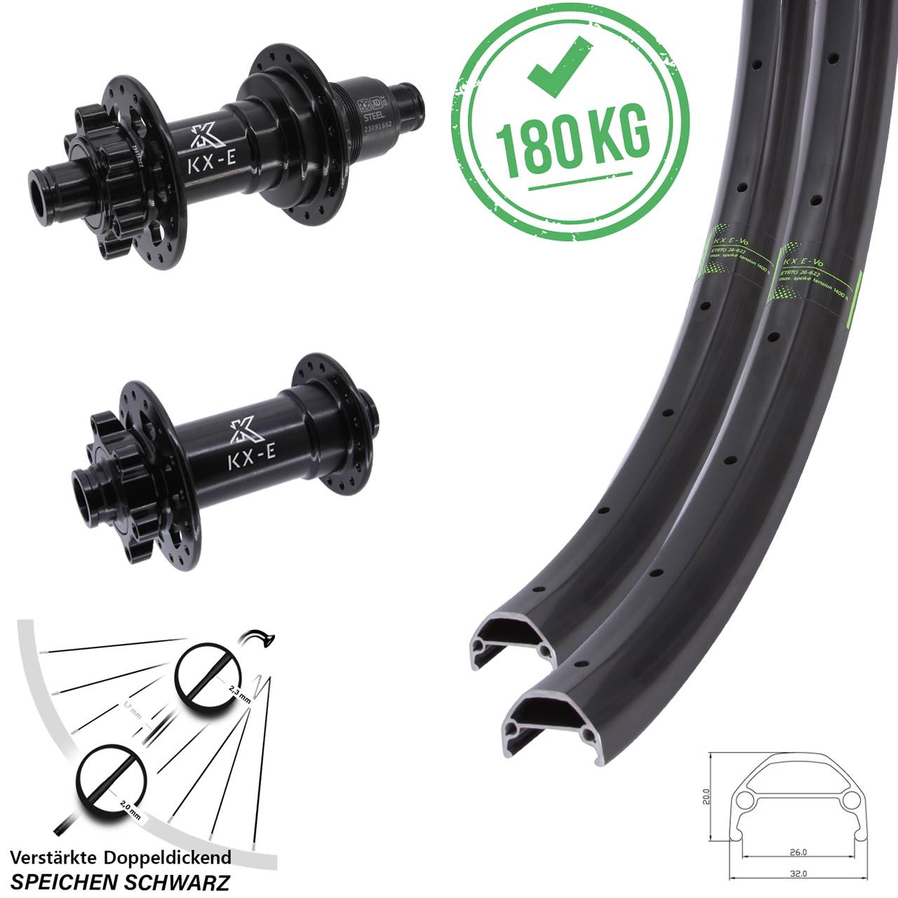 27,5 Zoll KX-E 6-Loch Evo Heavy Duty Boost 6-Loch Laufradsatz 15x110 12x148 XD 11-12 fach