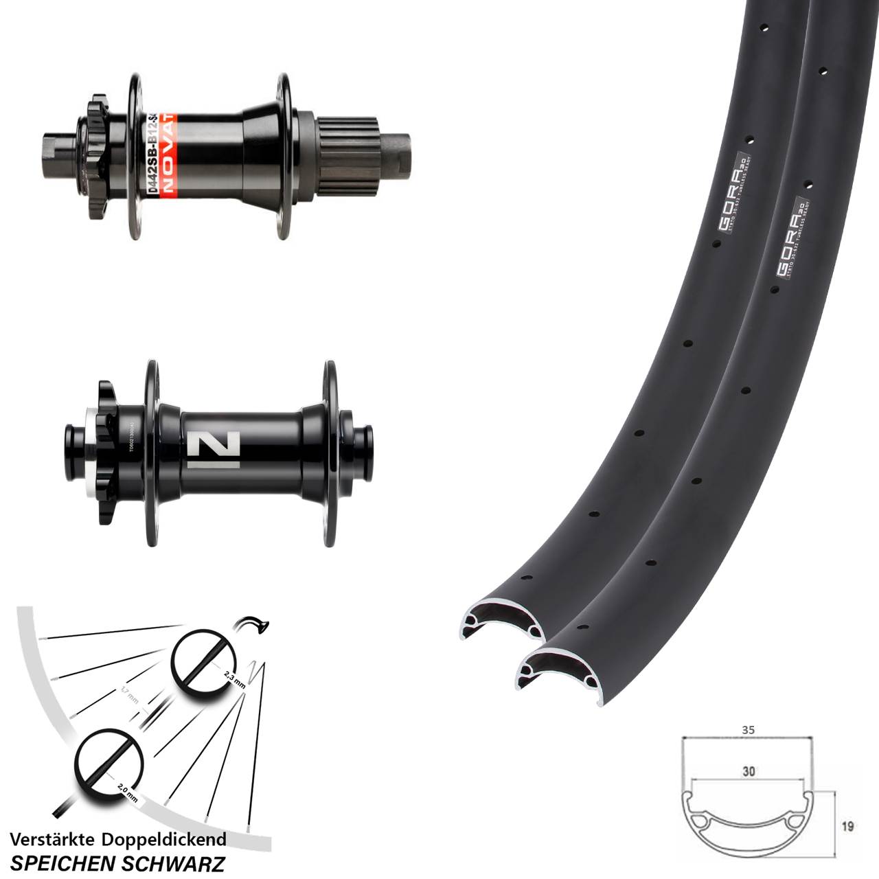 Gora 30 Novatec D041 D-442 29 Zoll Disc Laufradsatz 15x110 12x148 Shimano Micro Spline