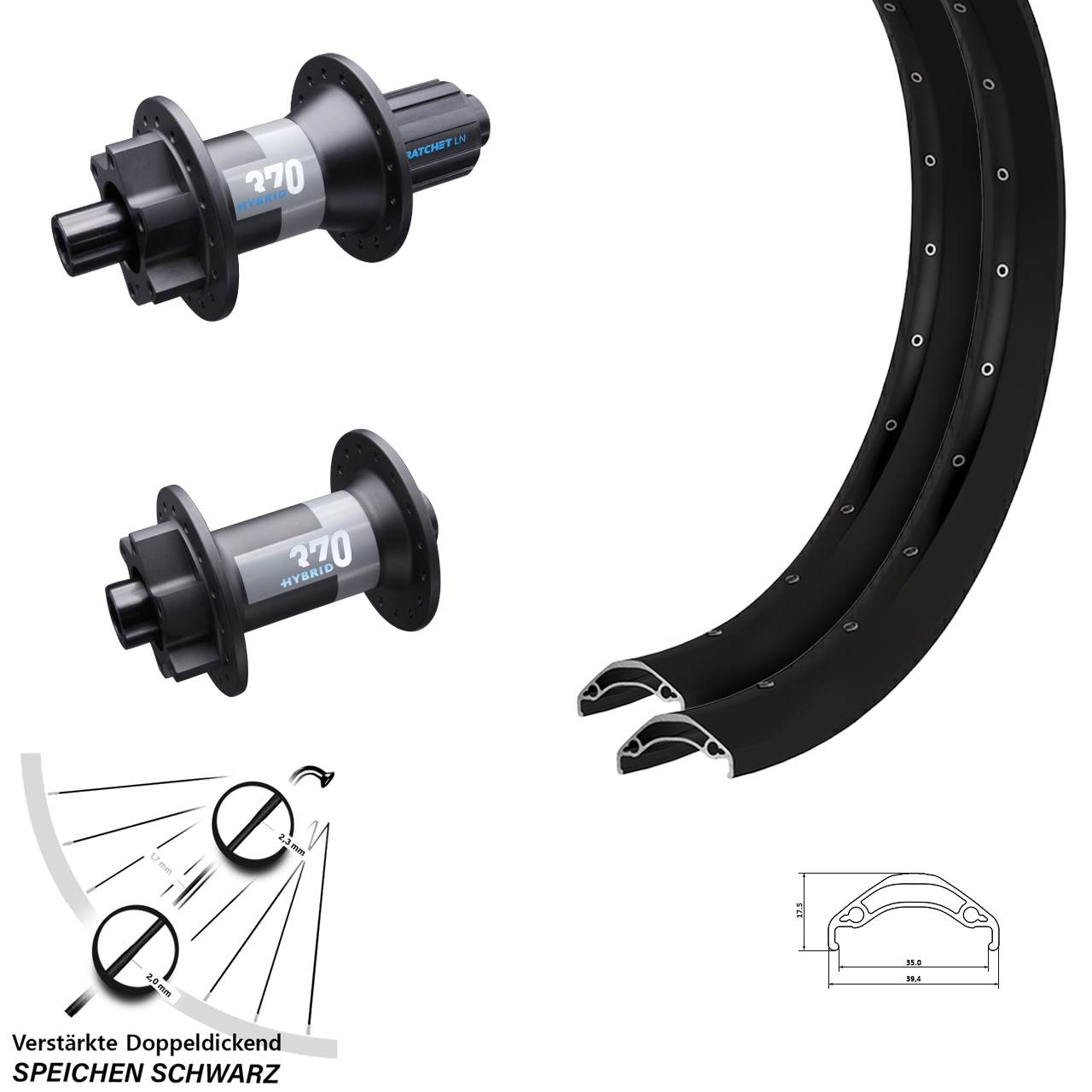 Disc Laufradsatz 29 Zoll Ryde Disc 35 DT Swiss Hybrid 370 8-11 fach HG 15x110 12x148