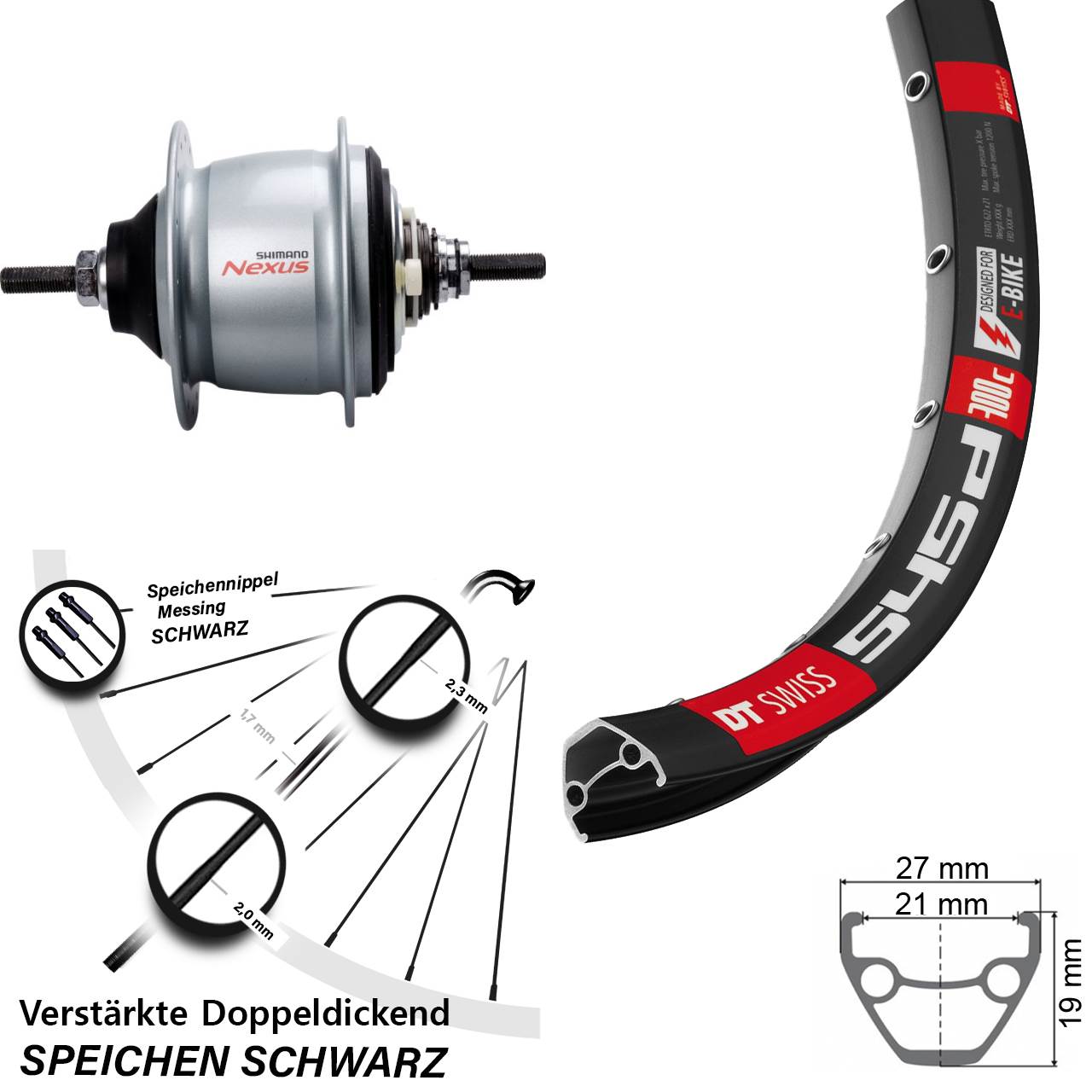 28 Zoll DT Swiss 545 Hinterrad Shimano Nexus 8 Gang Freilauf