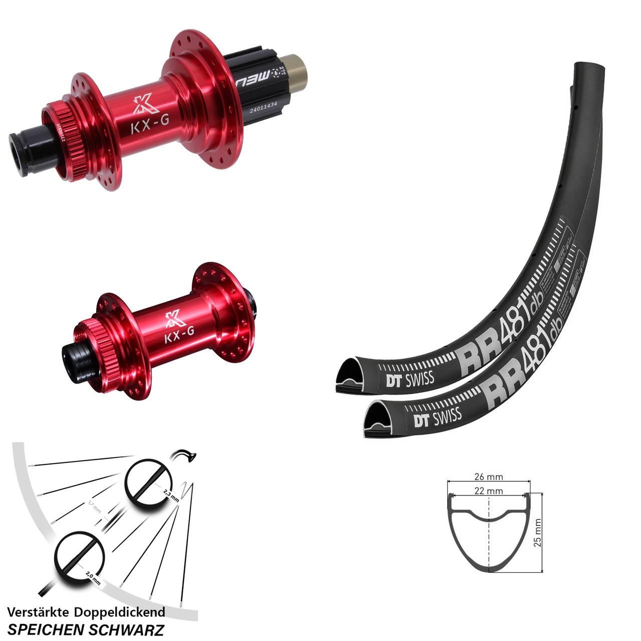 Centerlock Laufradsatz 28 Zoll DT Swiss RR481 KX-G rot Campa N3W 15x100 12x142