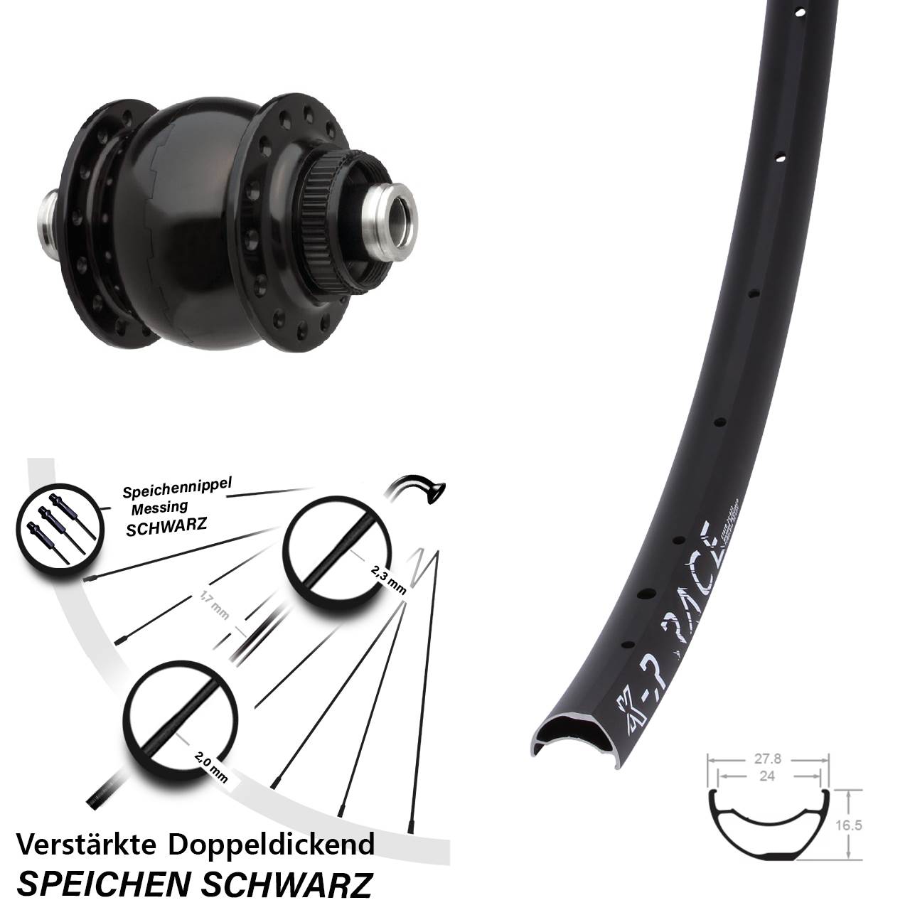 KX-R Race SONdelux Disc Nabendynamolaufrad 12x100