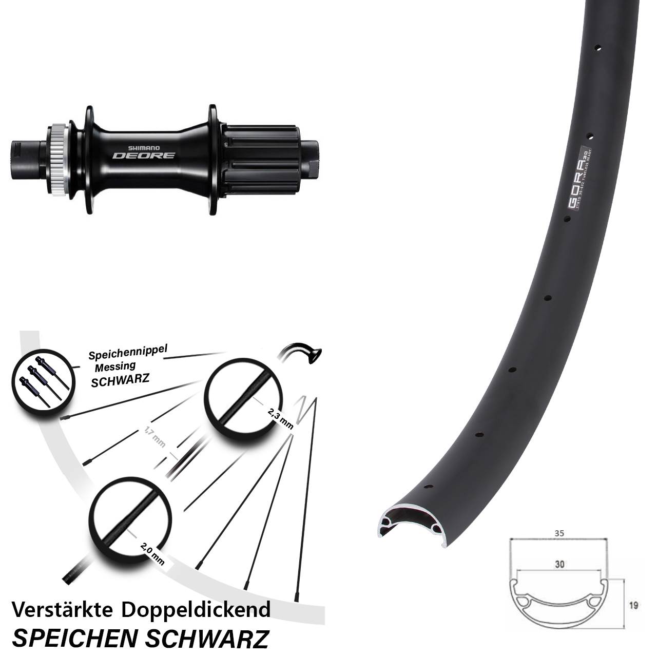 Disc Laufrad 26 Zoll Gora 30 Shimano Deore 8-11 fach 12x148
