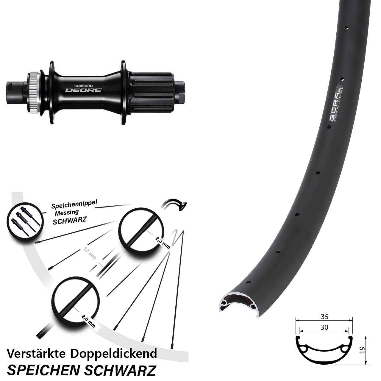 Disc Laufrad 26 Zoll Gora 30 Shimano Deore 8-11 fach 12x148
