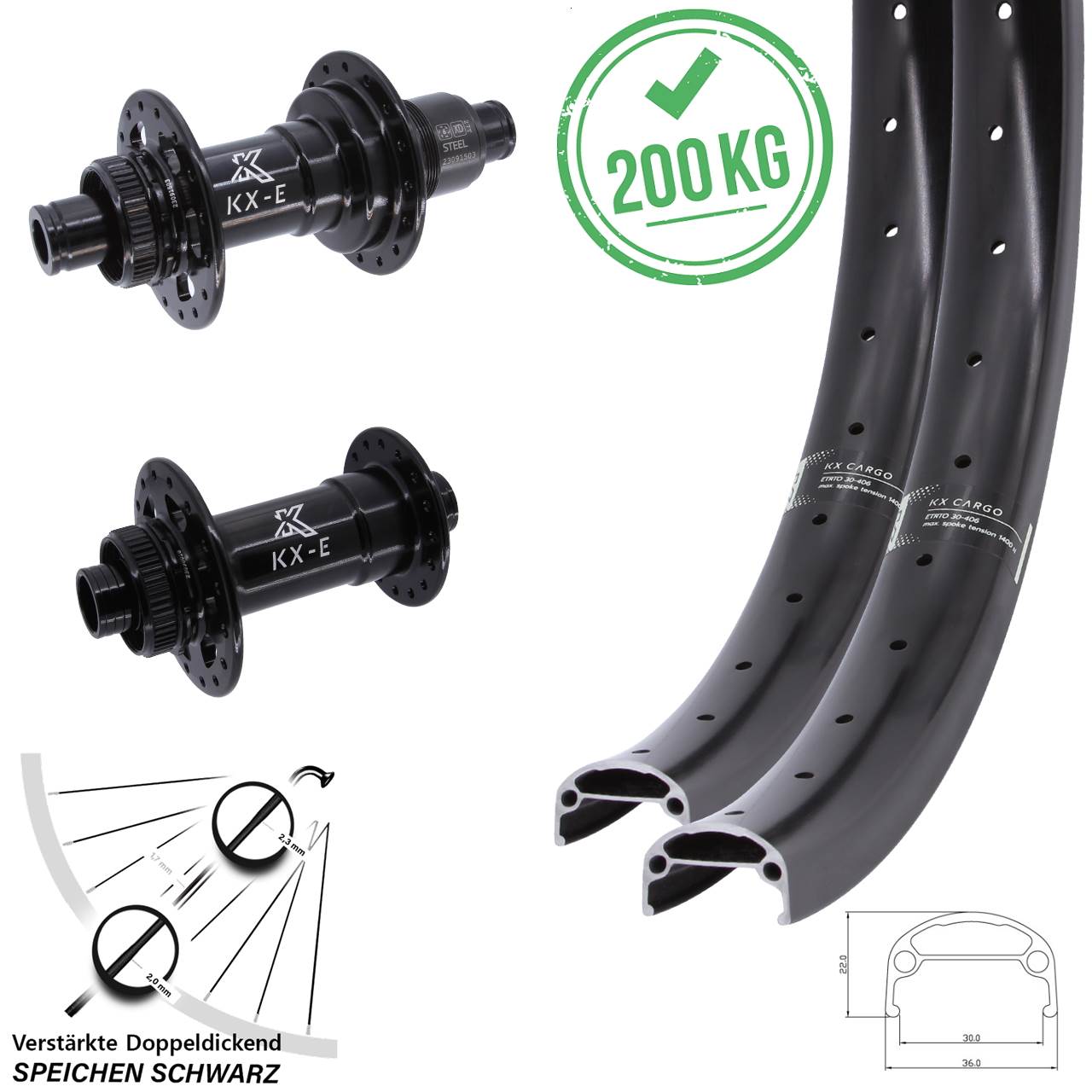 Disc Laufrad-Satz 26 Zoll KX-E Cargo 4-fach gelagert Heavy Duty XD 15x110 12x148