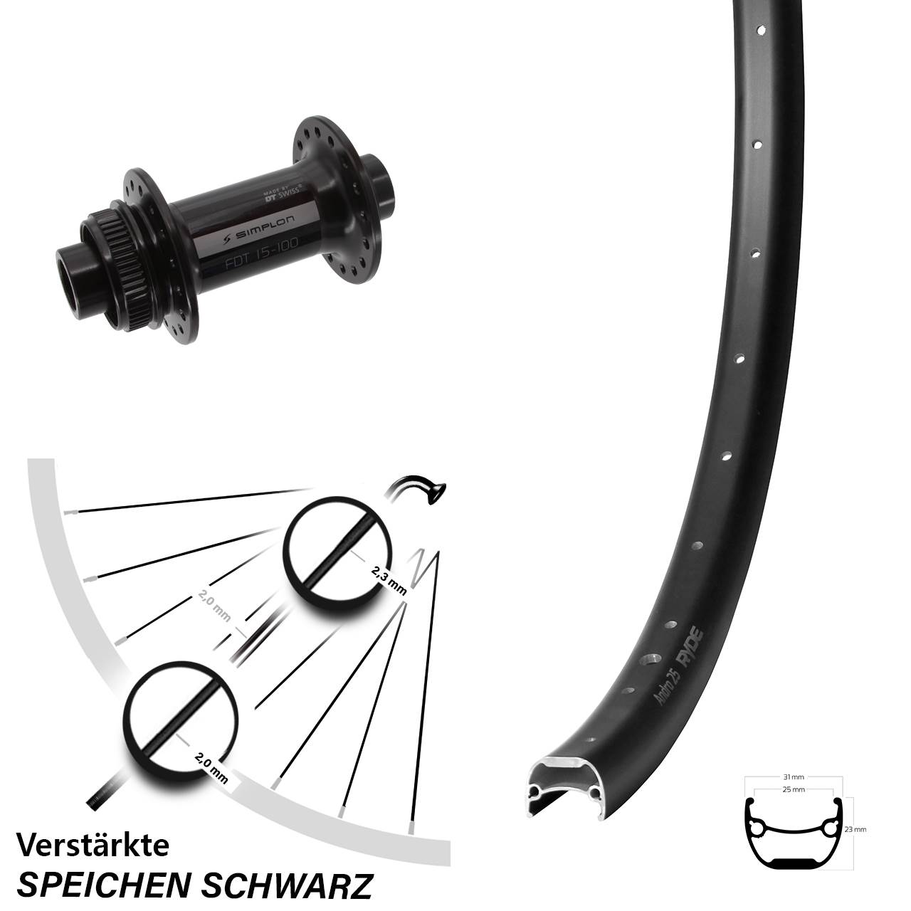 Disc Vorderrad 28 Zoll Ryde Andra 25 DT Swiss 370 12x100