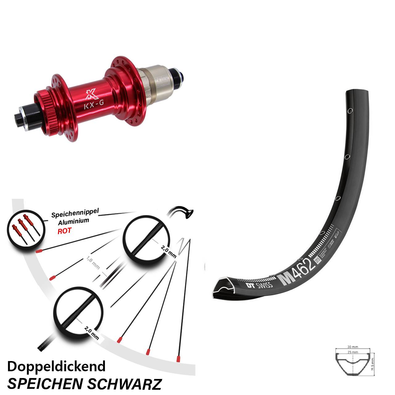 DT Swiss M 462 KX-G rot XD-R 27,5 Zoll Centerlock Hinterrad QR