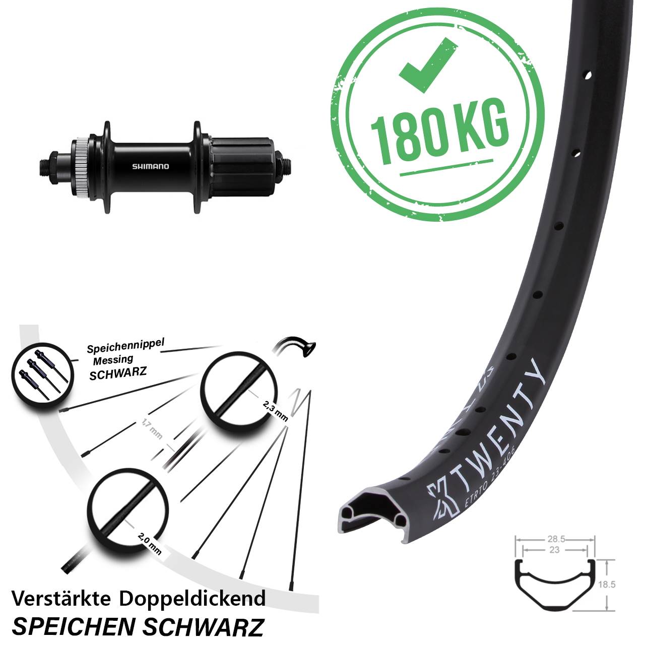 Hinterrad Centerlock für Schnellspanner 20 Zoll KX Twenty Shimano FH-QC400 8-11 fach HG