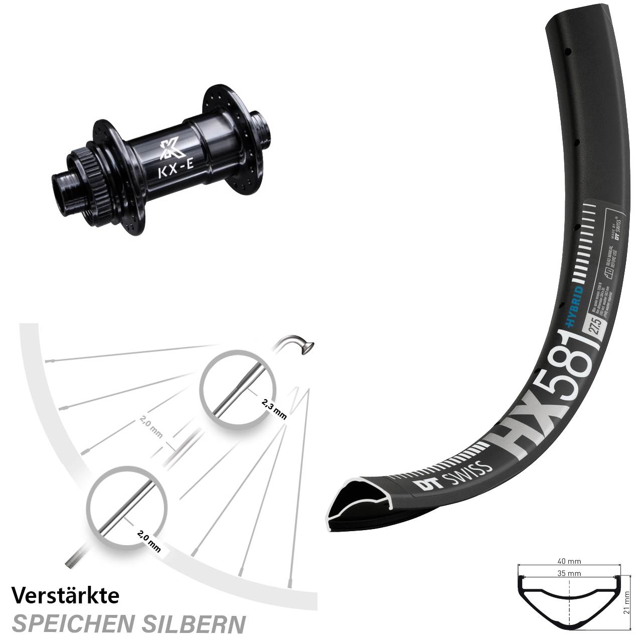 Disc Vorderrad 27,5 Zoll DT Swiss HX581 KX-E 15x100