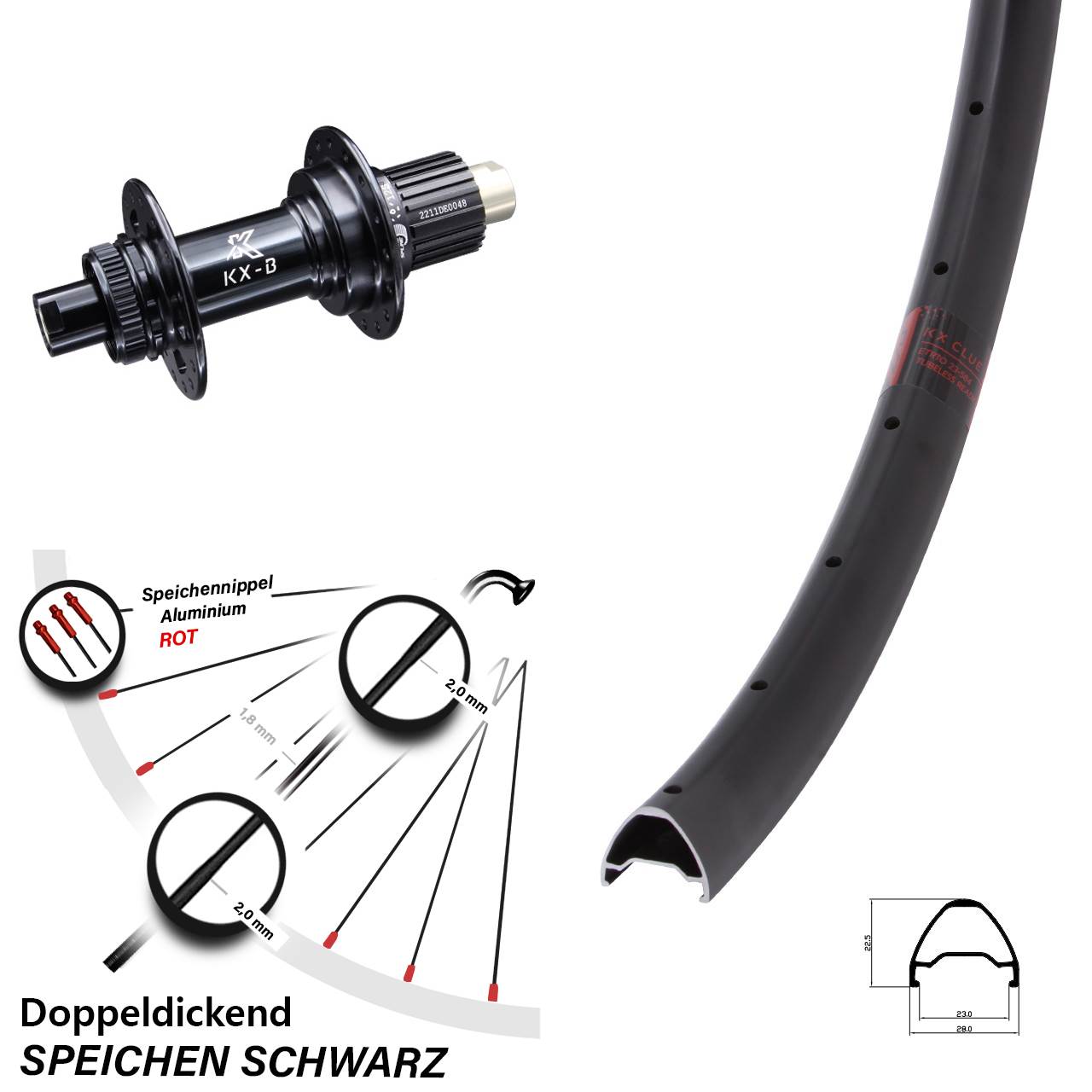 Laufrad 28 Zoll KX Clue KX-B Centerlock 12x148 Micro Spline schwarz