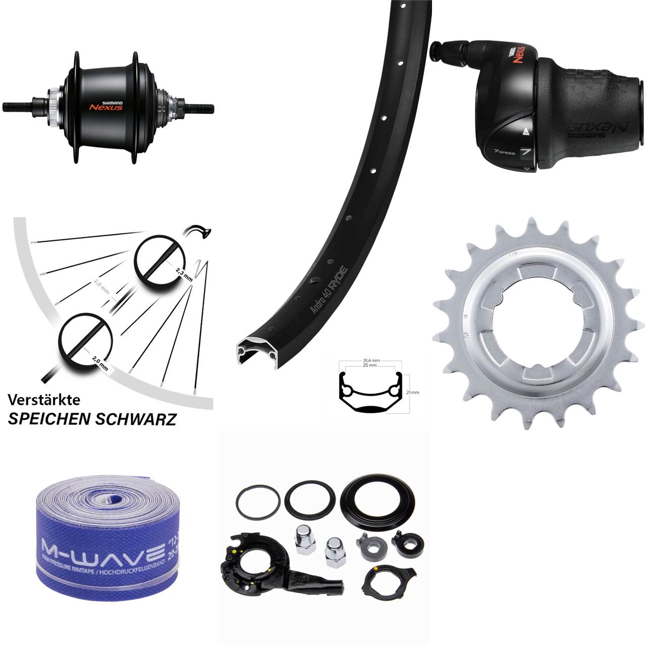 28 Zoll Hinterrad Ryde Andra 40 Shimano Nexus 7 Gang Disc schwarz