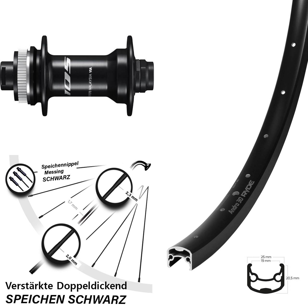 Disc Vorderrad 28 Zoll Ryde Andra 30 Shimano 105 12x100