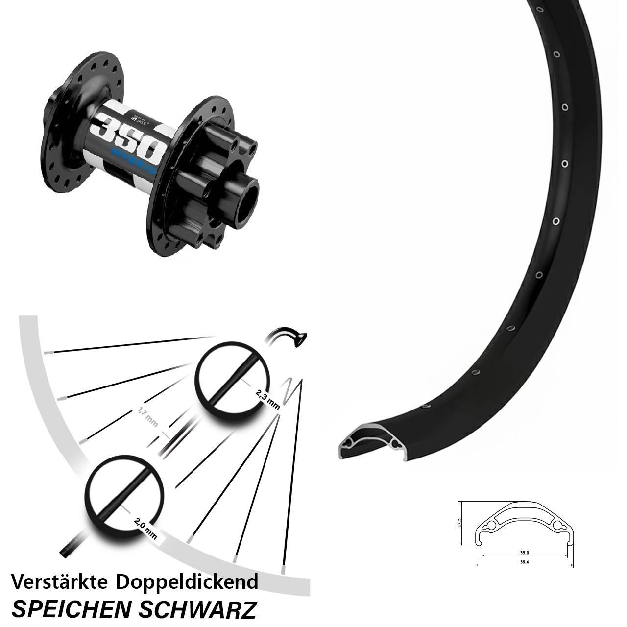 29 Zoll Vorderrad Ryde Disc 35 DT Swiss 350 Hybrid 15x110 Boost
