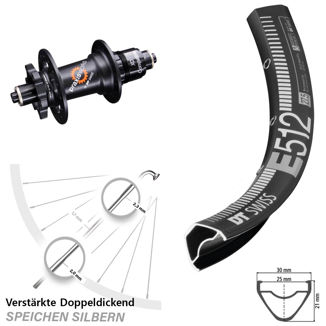 DT Swiss E512-350 29 Zoll Hinterrad 6-Loch Disc für Schnellspanner XD
