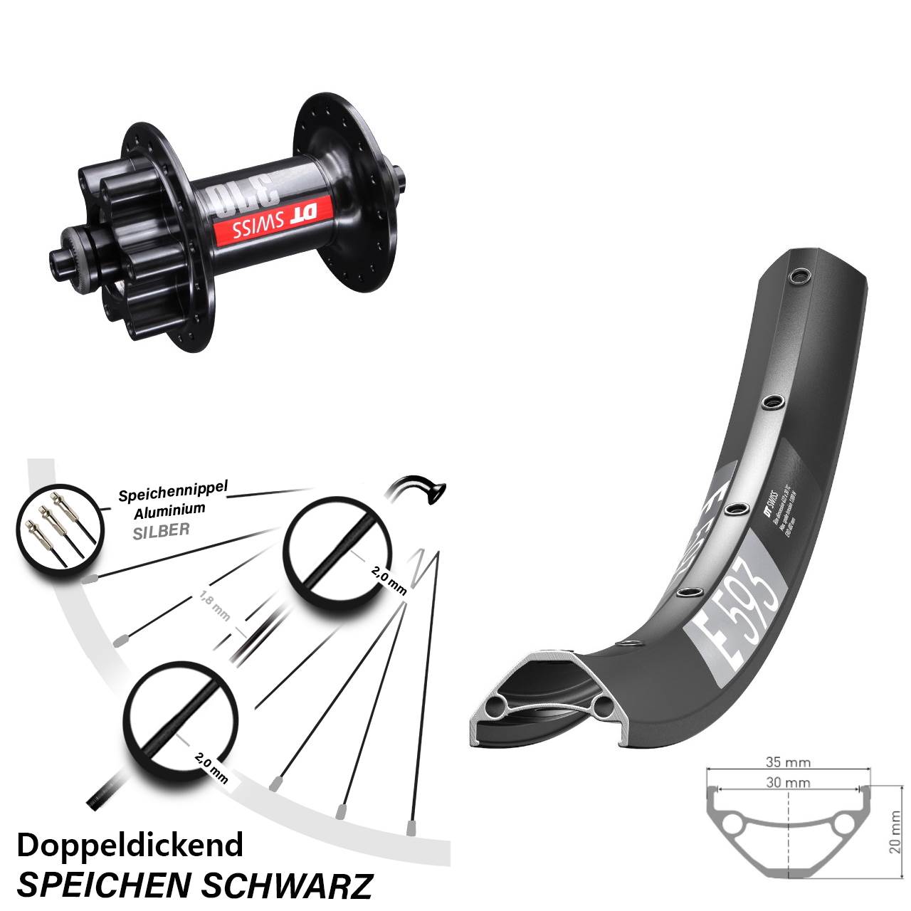 6-Loch Vorderrad QR 29 Zoll DT Swiss E 593-370