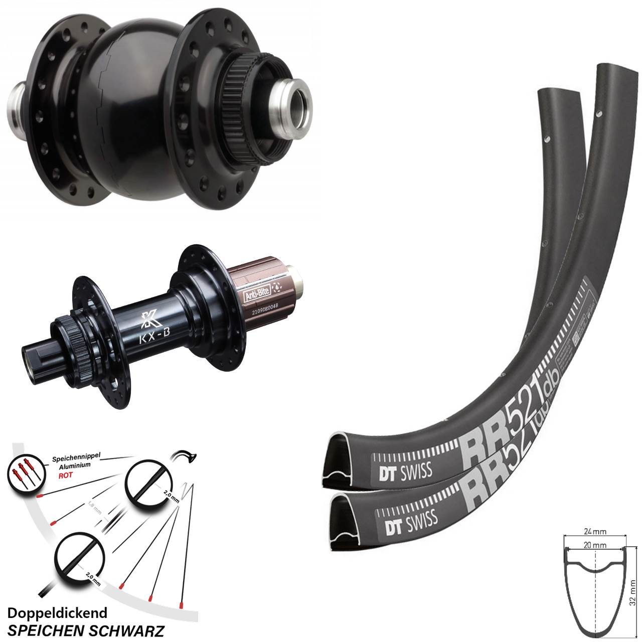 DT Swiss RR521 SON 28 Zoll KX-B 8-12 fach Centerlock Laufradsatz 12x110/148