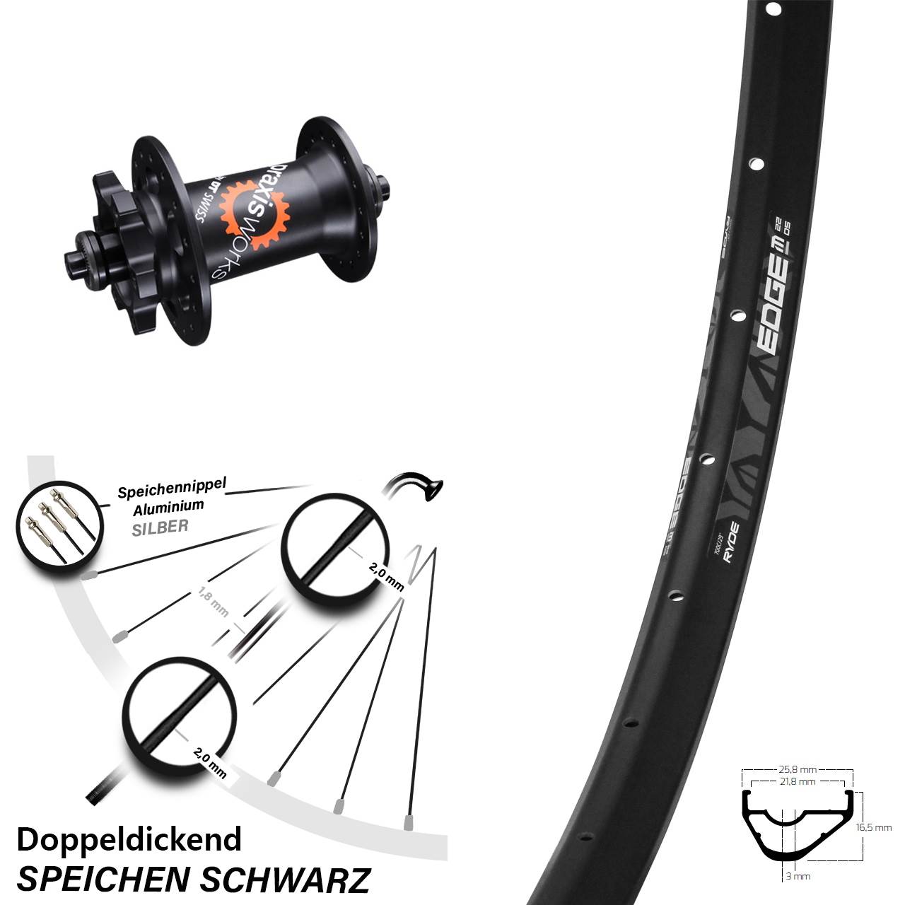 Ryde Edge M22 OS DT Swiss 350 28-29 Zoll Vorderrad 6-Loch QR