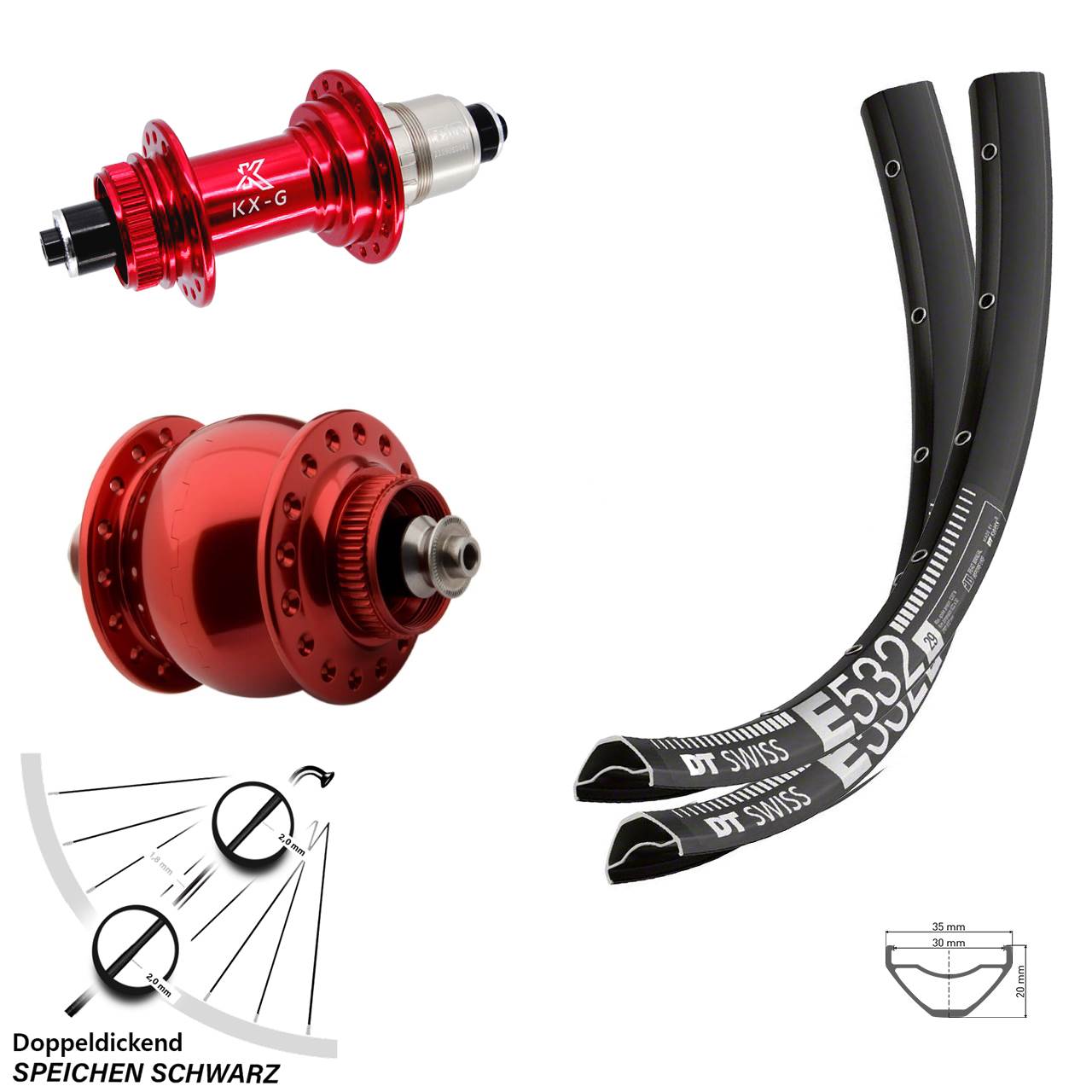 Centerlock Laufradsatz QR 27,5 Zoll DT Swiss E532 KX-G rot SON delux XDR
