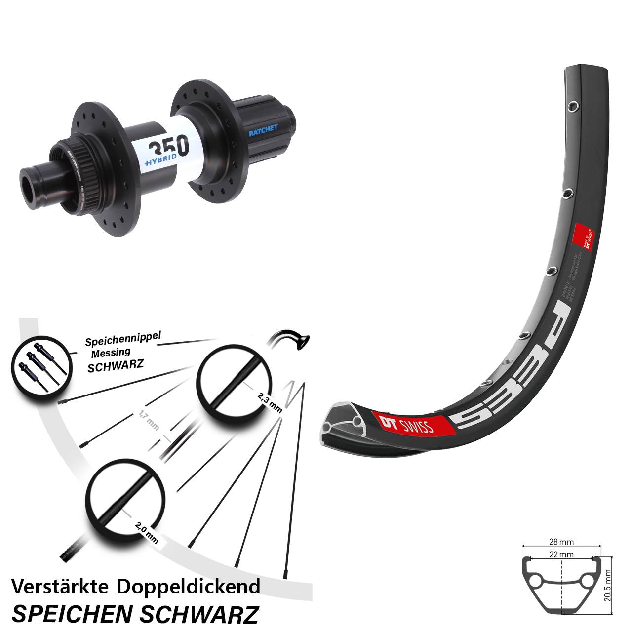 Centerlock Hinterrad 12x148 26 Zoll DT Swiss 533d-350 Hybrid 8-11 fach HG