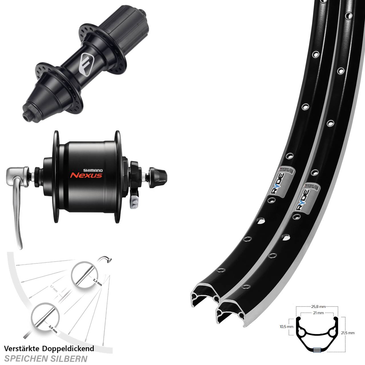 28 Zoll Ryde ZAC 421 Formula FM-32 Shimano DH-C3000 Laufrad-Satz QR 7 fach