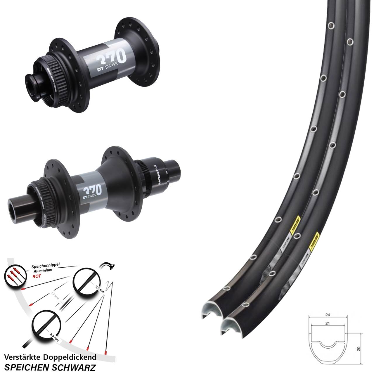 28 Zoll Mavic XC621 DT Swiss 370 Laufradsatz Centerlock 15x100 12x142 XDR