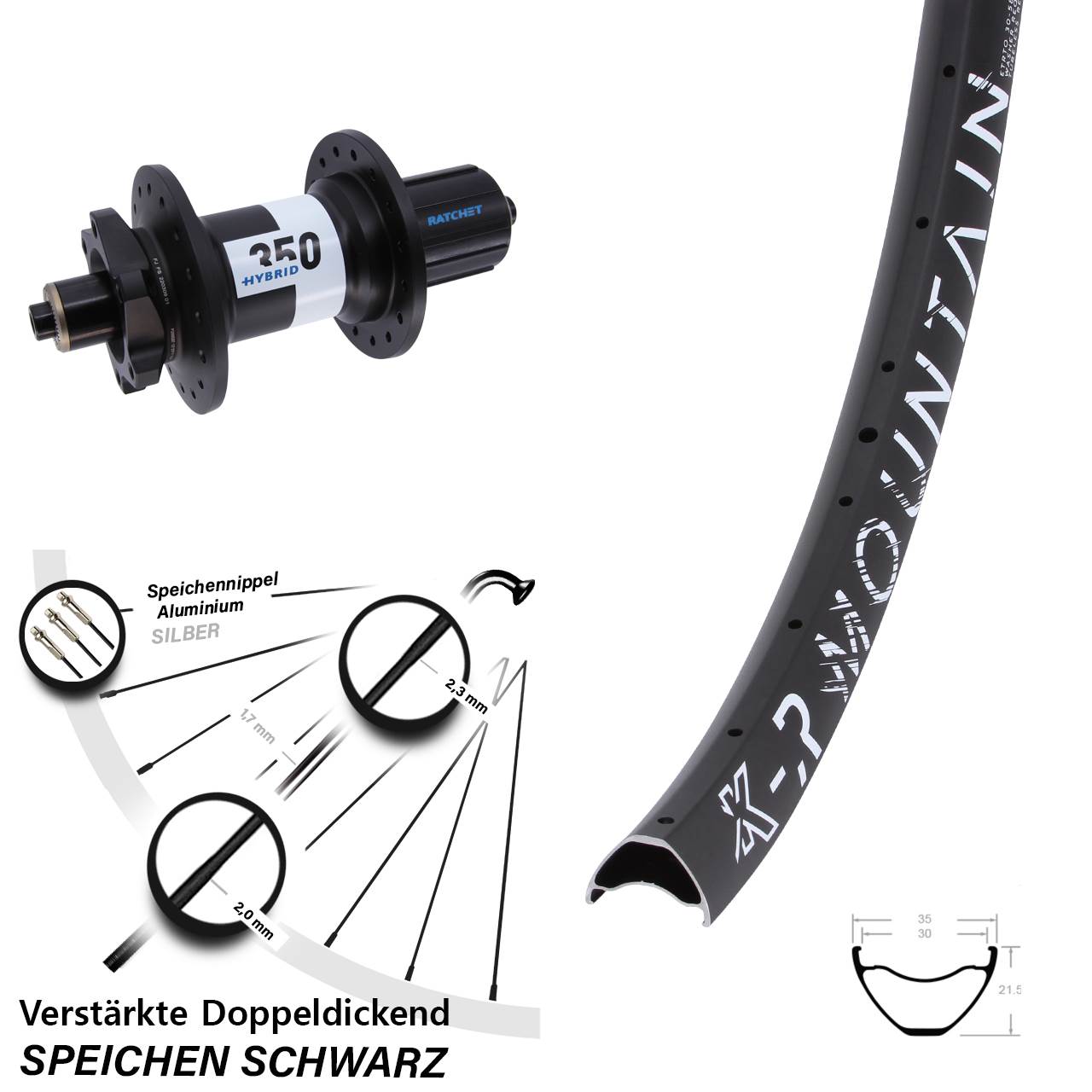 29 Zoll KX-R Mountain DT Swiss 350 Hybrid Disc Laufrad QR Boost 8-11 fach