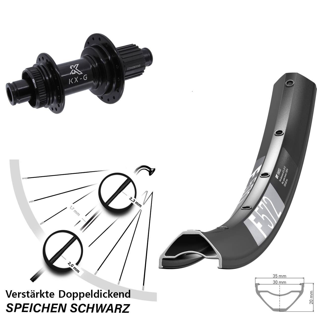 DT Swiss F 572 KX-GS Heavy Duty 27,5 Zoll Hinterrad Centerlock 12x142 Shimano Micro Spline