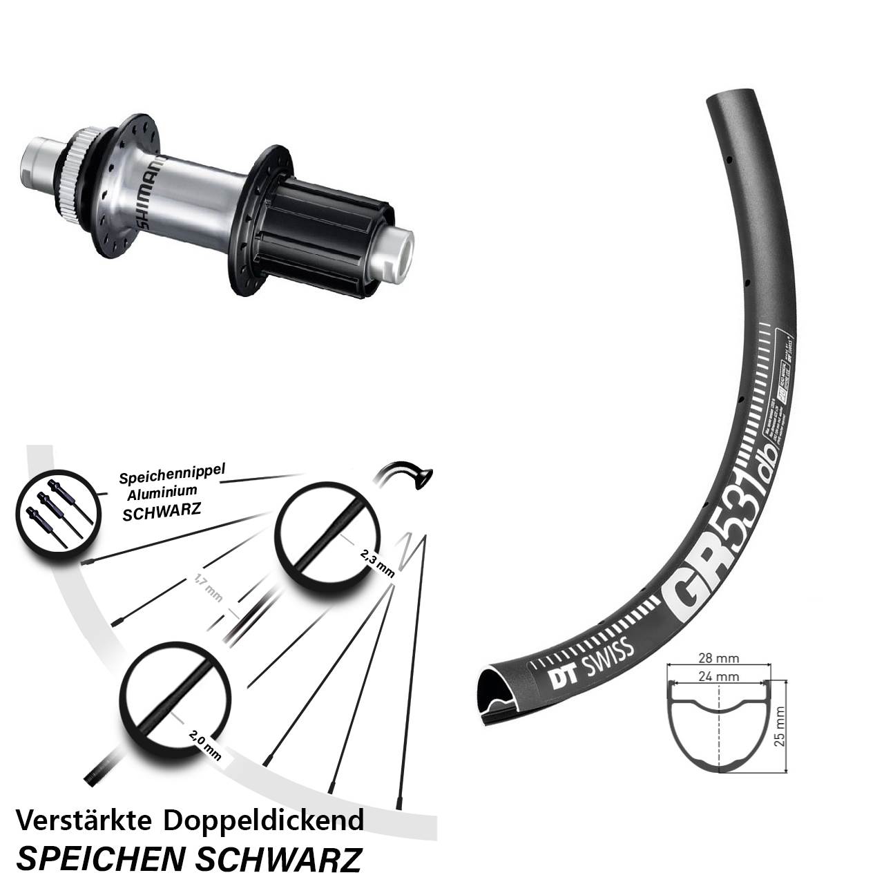 27,5 Zoll DT Swiss GR531 Shimano GRX Centerlock Hinterrad 12x142 8-12 fach