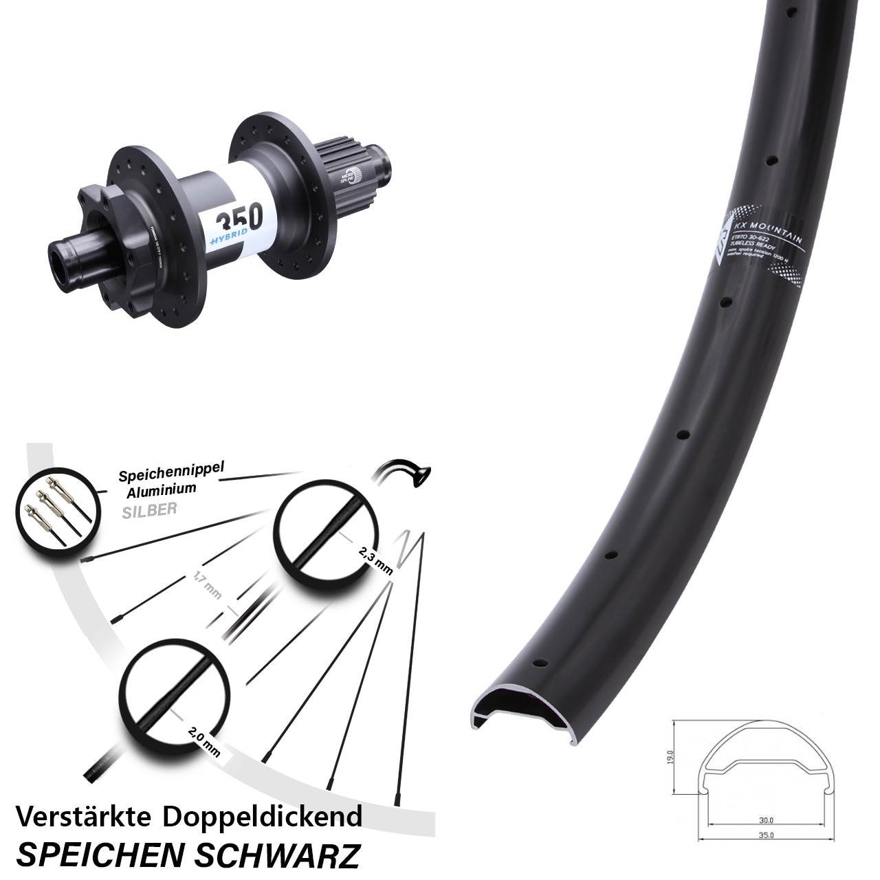 29 Zoll Hinterrad KX Mountain TR DT Swiss 350 Hybrid Boost Micro Spline