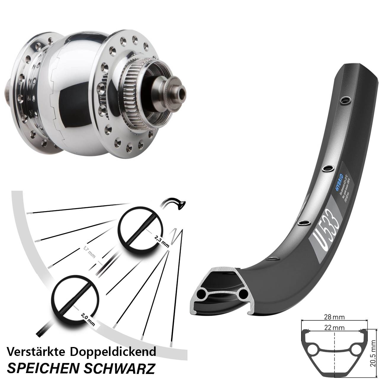 Disc Nabendynamovorderrad 29 Zoll DT Swiss U 533 SONdelux QR