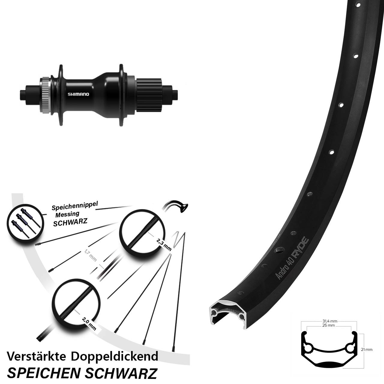 27,5 Zoll Disc Laufrad Ryde Andra 40 Shimano FH-QC500 Micro Spline QR