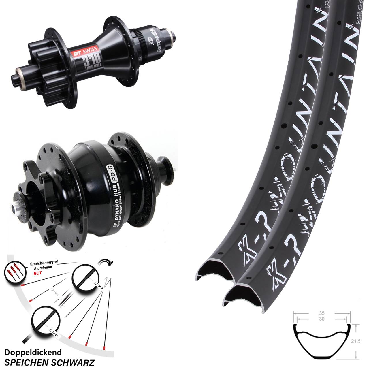 KX-R Mountain DT Swiss 370 Shutter PD-8 29 Zoll 6-Loch Laufradsatz QR SRAM XD
