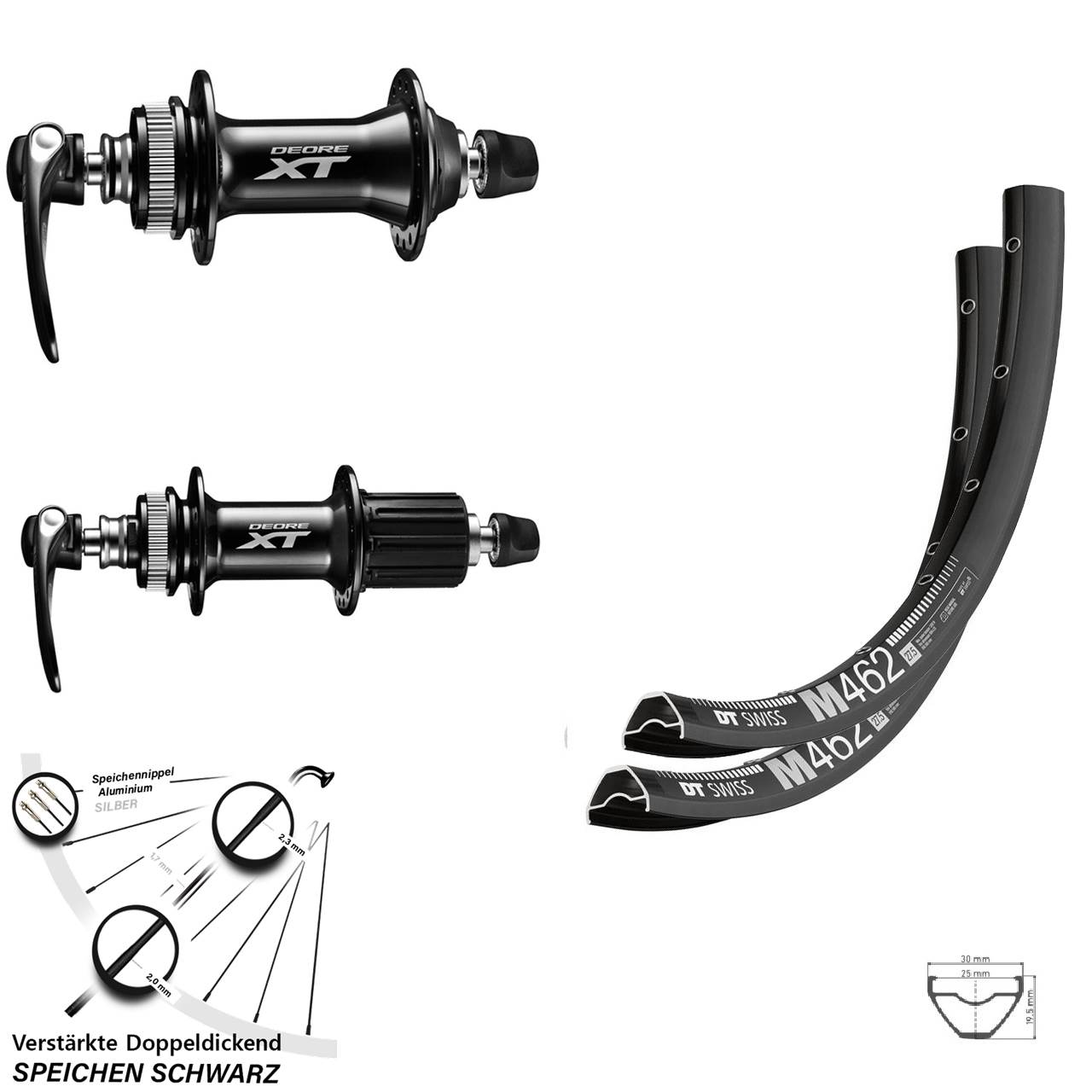 27,5 Zoll DT Swiss M462 Shimano XT Shimano XT Disc Laufrad-Satz QR 8-11 fach HG