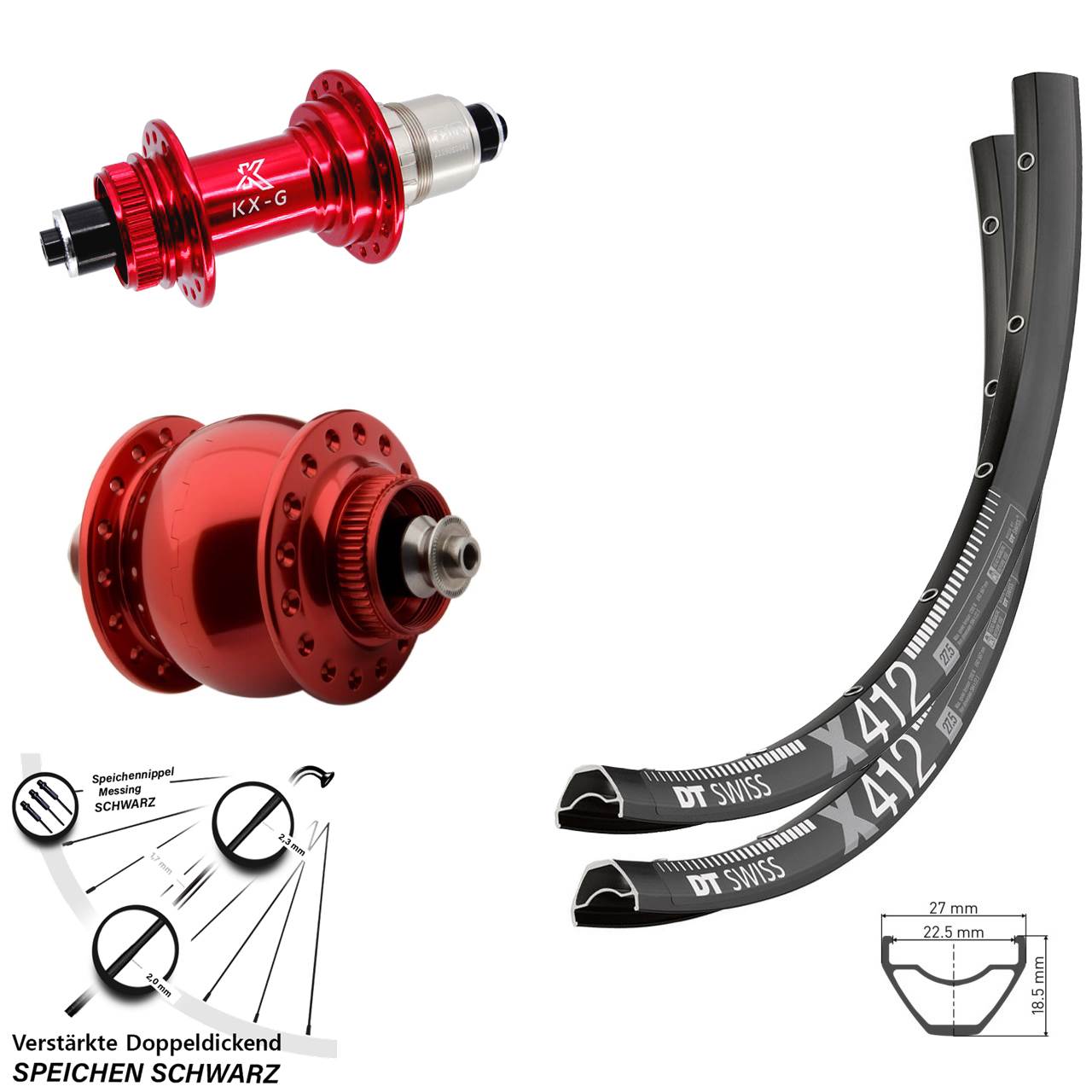 Disc Laufrad-Satz für Schnellspanner 29 Zoll DT Swiss X 412 KX-G rot SON delux SRAM XDR