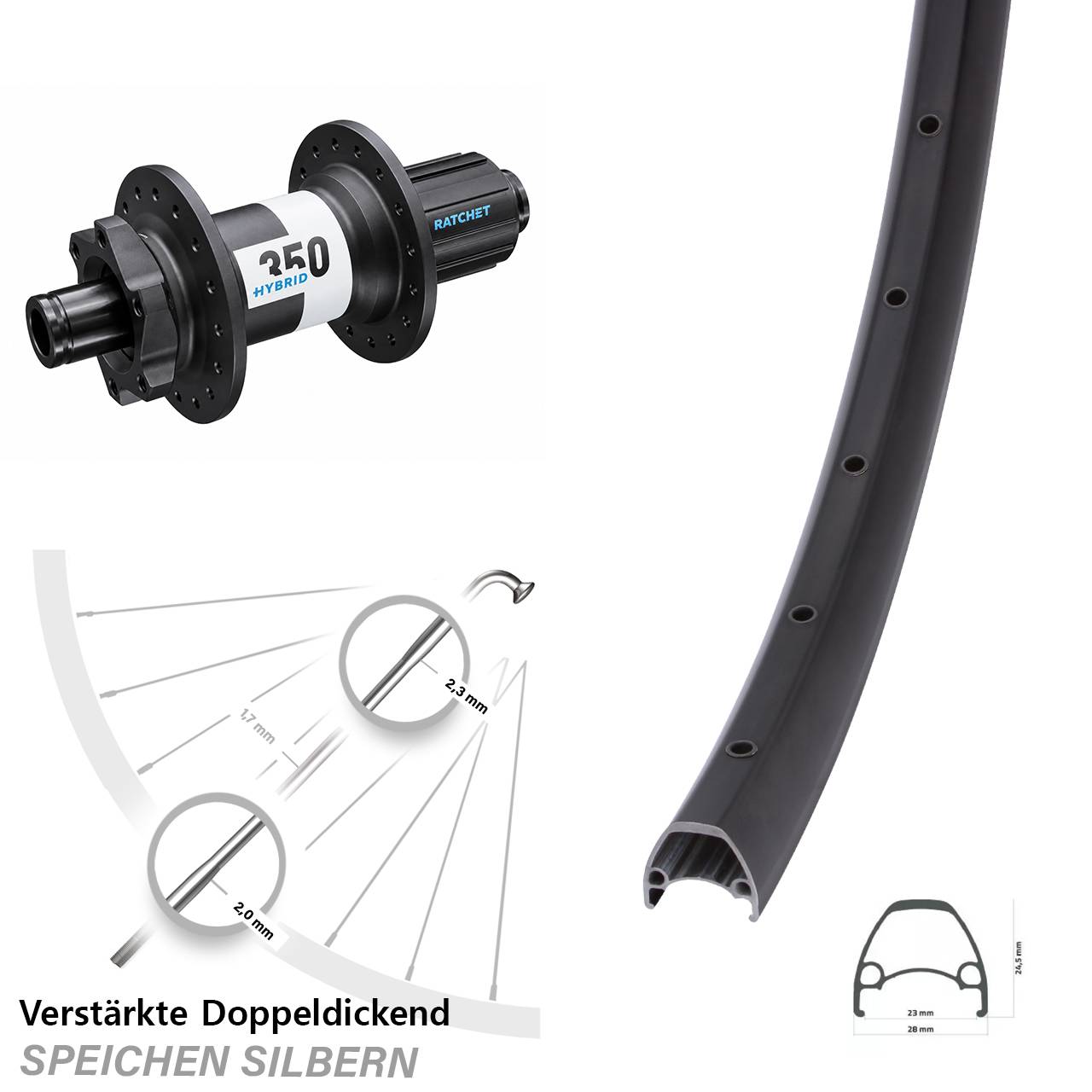 6-Loch Hinterrad 12x148 28 Zoll Ambrosio Sport DT Swiss 350 Hybrid 8-11 fach