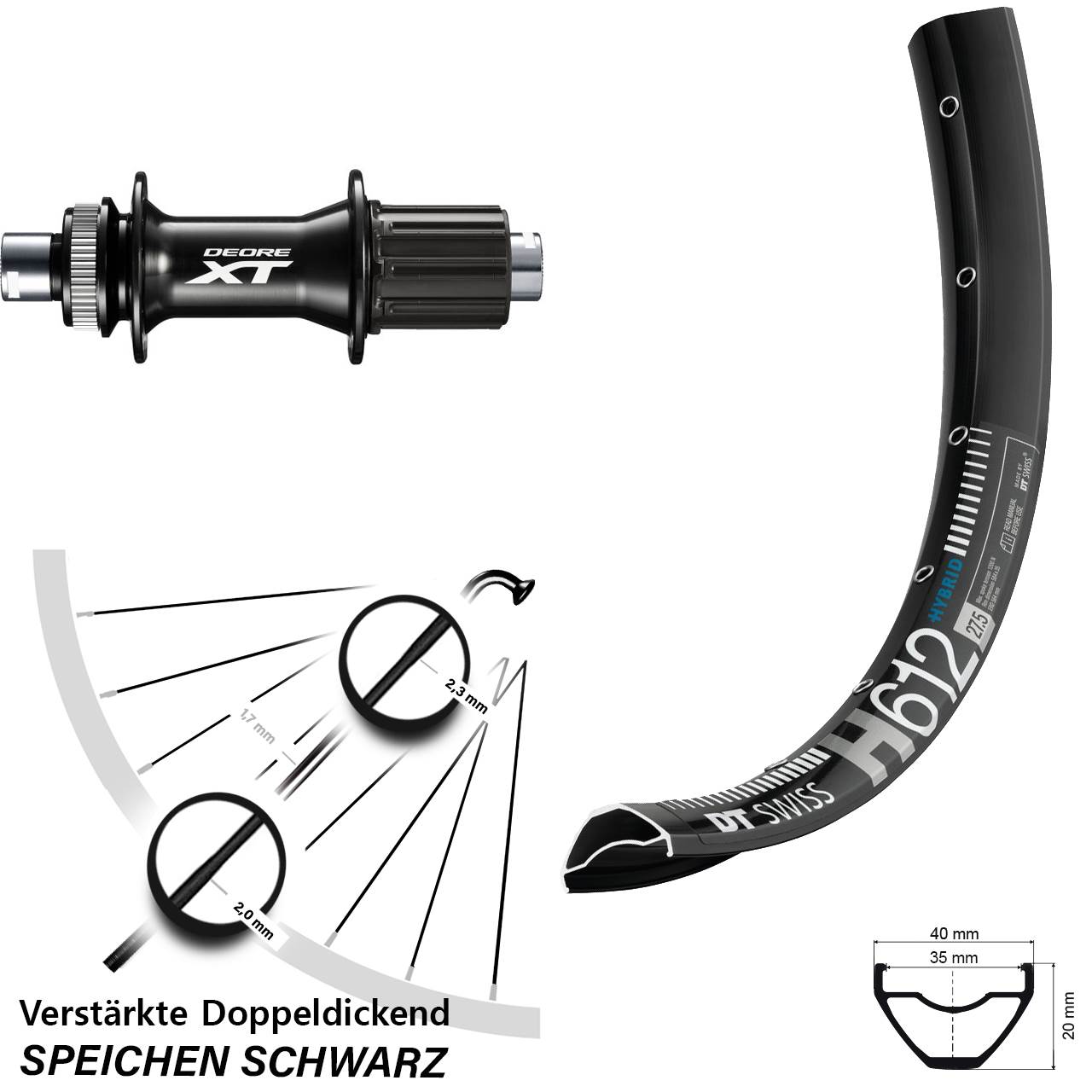 Centerlock Hinterrad 27,5 Zoll DT Swiss H612 Shimano XT FH-M8010-B 8-11 fach HG 12x148