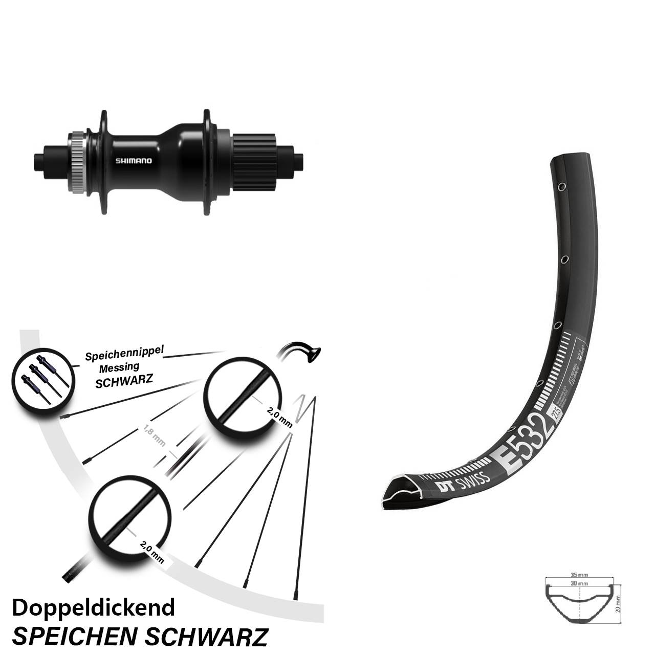 29 Zoll DT Swiss E532 Shimano FH-QC500-MS Hinterrad Micro Spline Centerlock