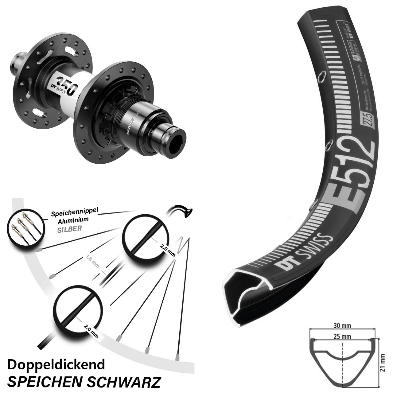 DT Swiss E 512-350 DEG72 27,5 Zoll Hinterrad Centerlock 12x148 XD