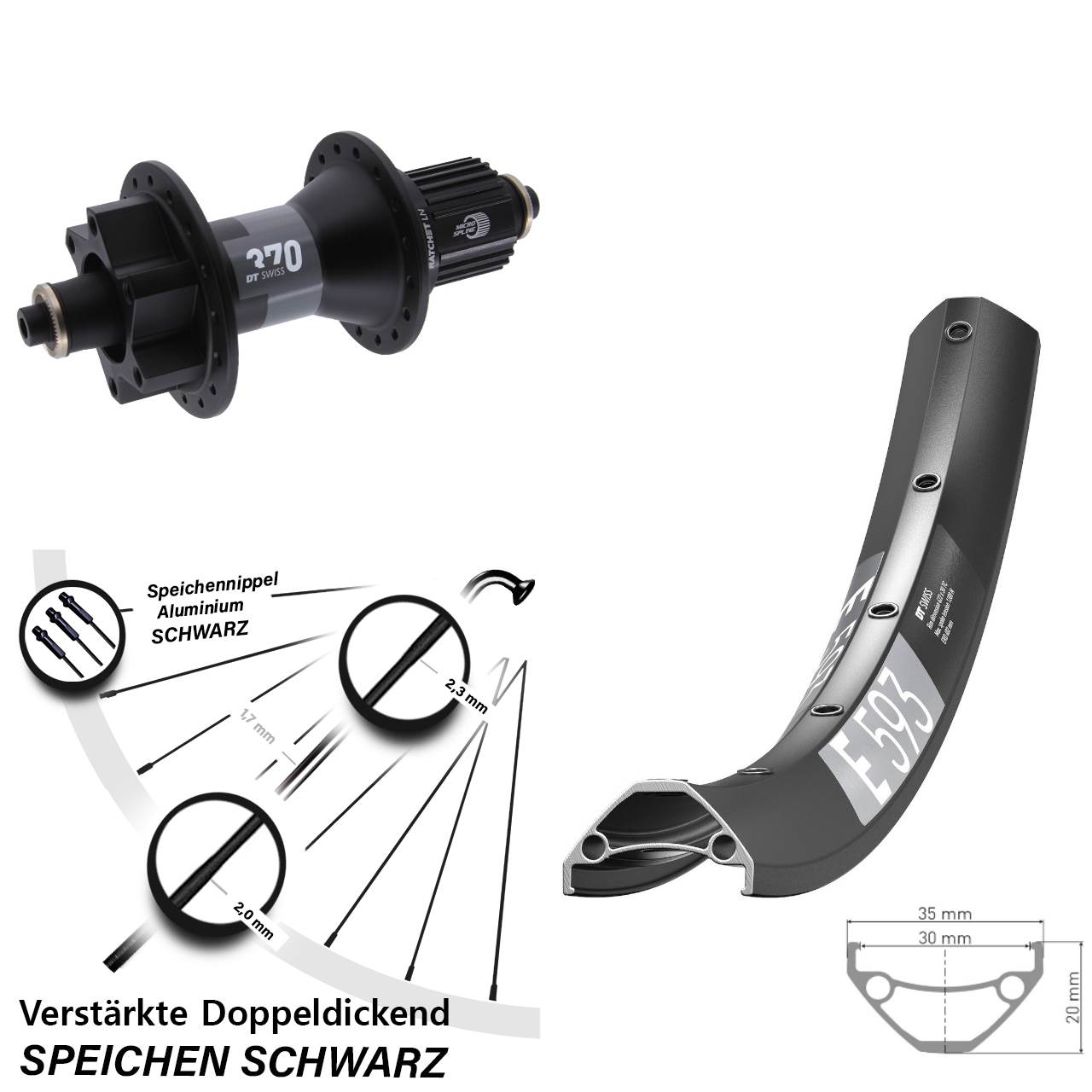 DT Swiss E593 DT Swiss 370 29 Zoll Disc Hinterrad QR Boost Micro Spline