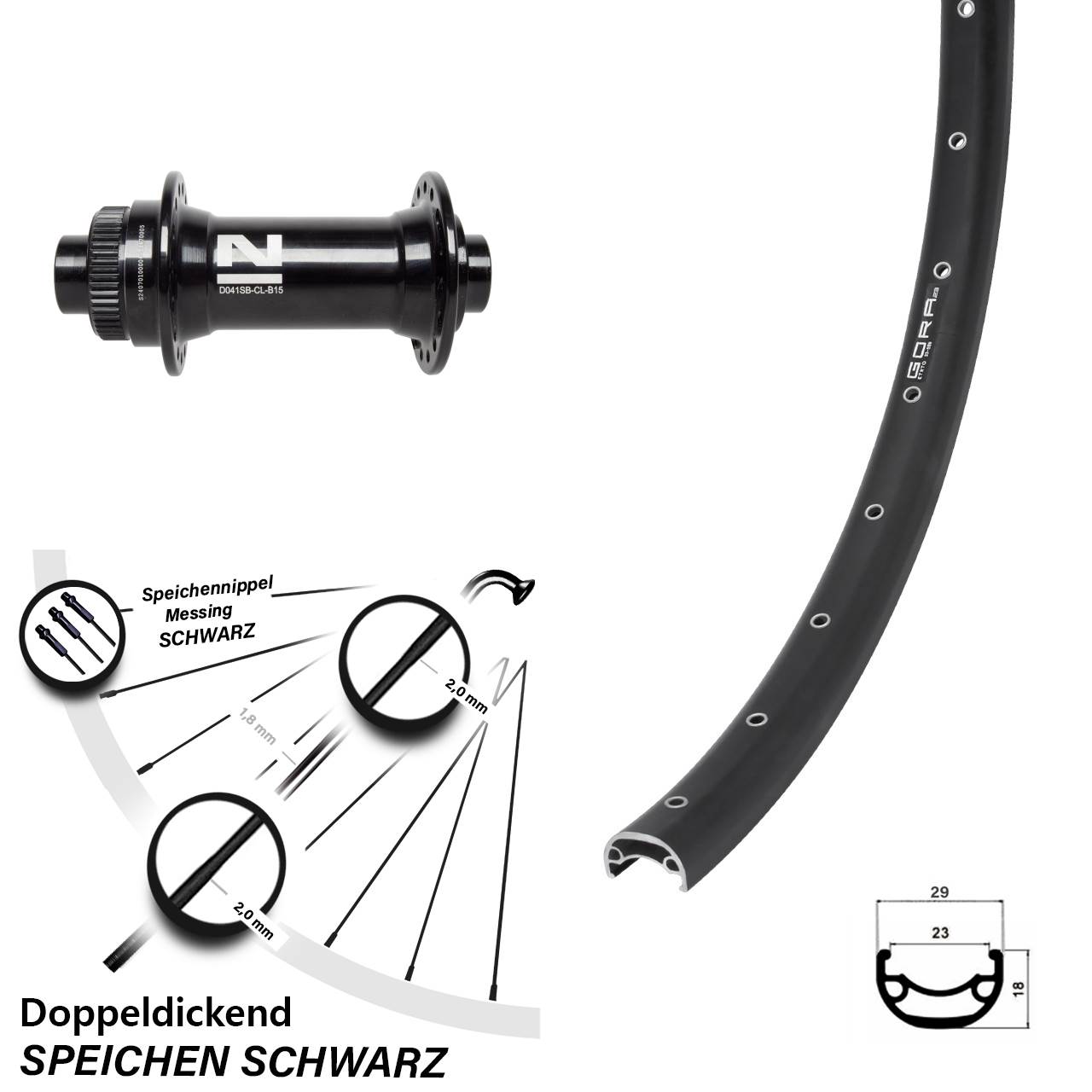 Disc Laufrad 28-29 Zoll Gora 23 Novatec D041SB 15x110 Boost