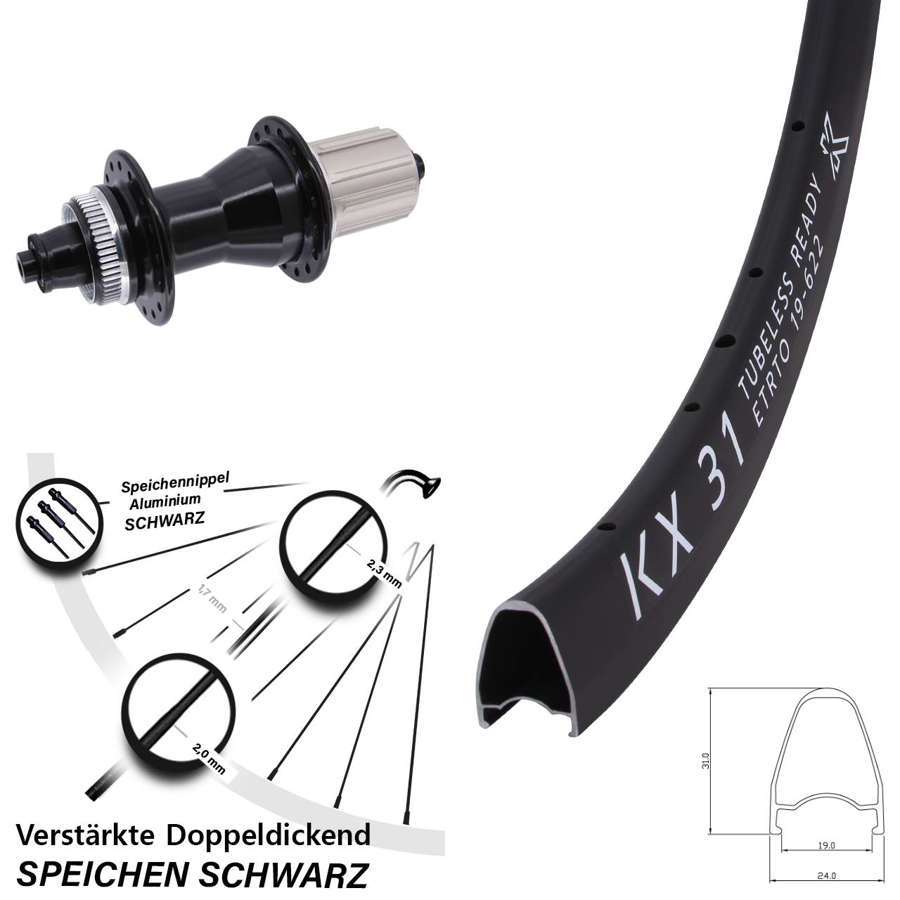 Hinterrad Centerlock für Schnellspanner 28 Zoll KX 31 Novatec CL-135 8-12 fach HG