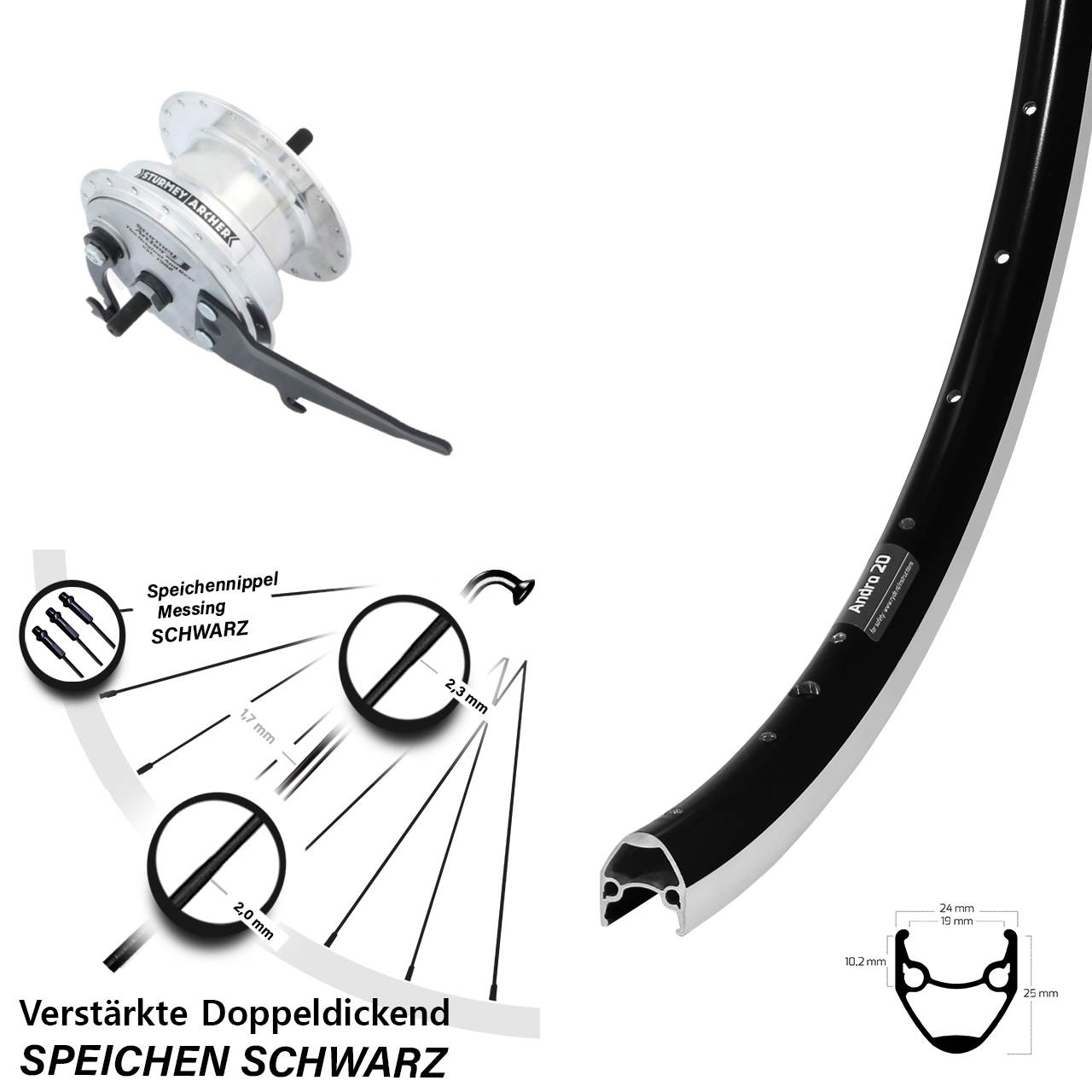 Nabendynamolaufrad 28 Zoll Ryde Andra 20 Sturmey Archer XL-FDD 3,0 Trommelbremse