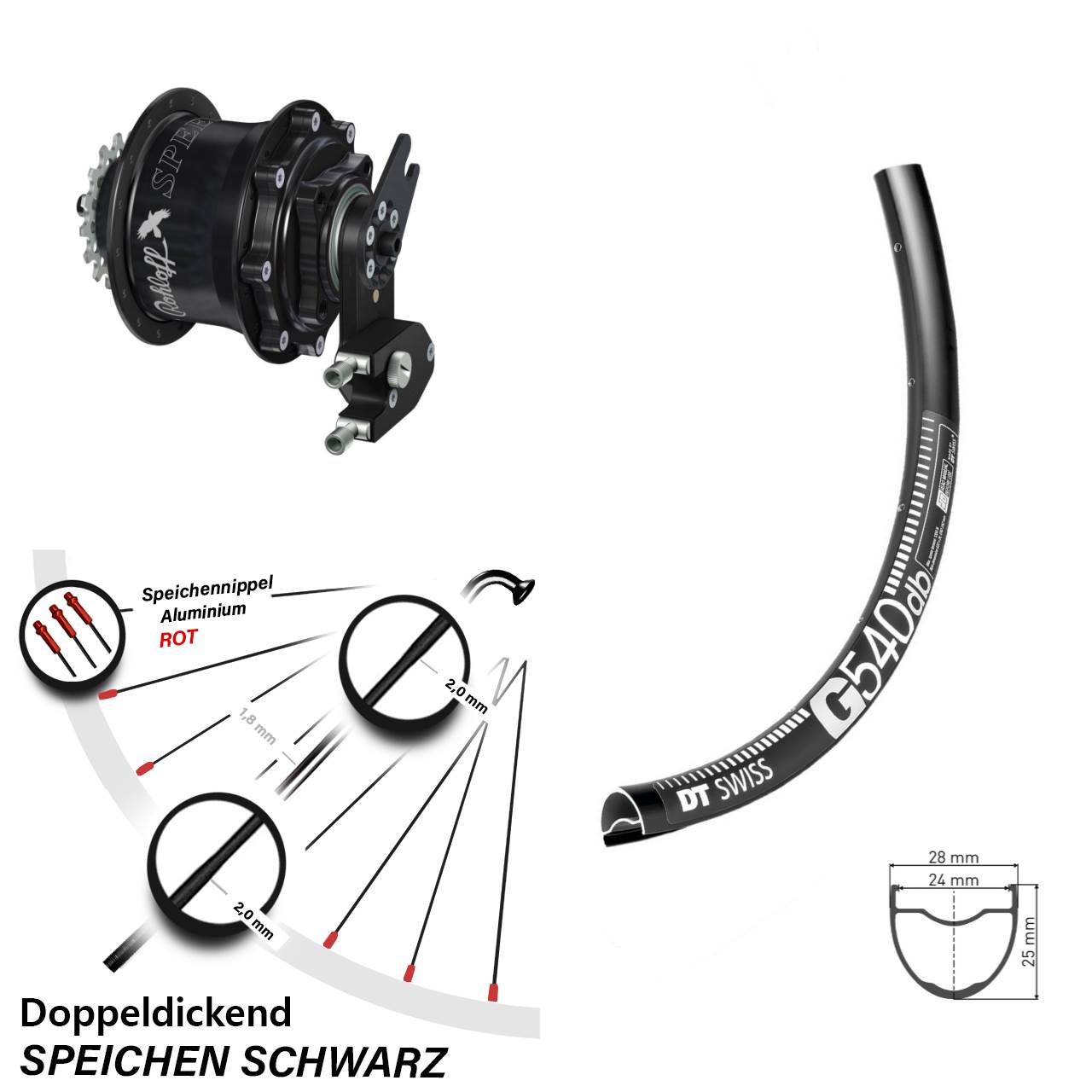 Disc Laufrad 29 Zoll DT Swiss G540 Rohloff Speedhub CC DB OEM2 Tandem