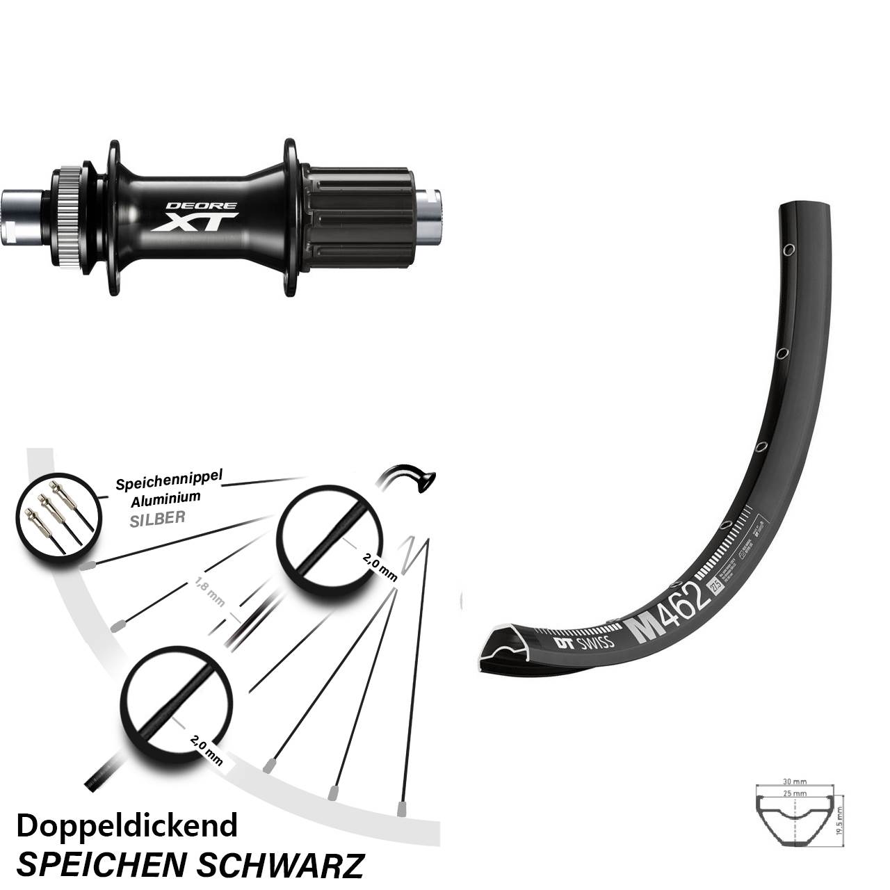 Hinterrad Centerlock 12x148 27,5 Zoll DT Swiss M462 Shimano XT 8-11 fach