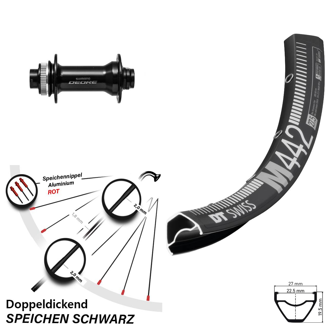 Boost Vorderrad Centerlock 15x110 28 Zoll DT Swiss M 442 Shimano Deore