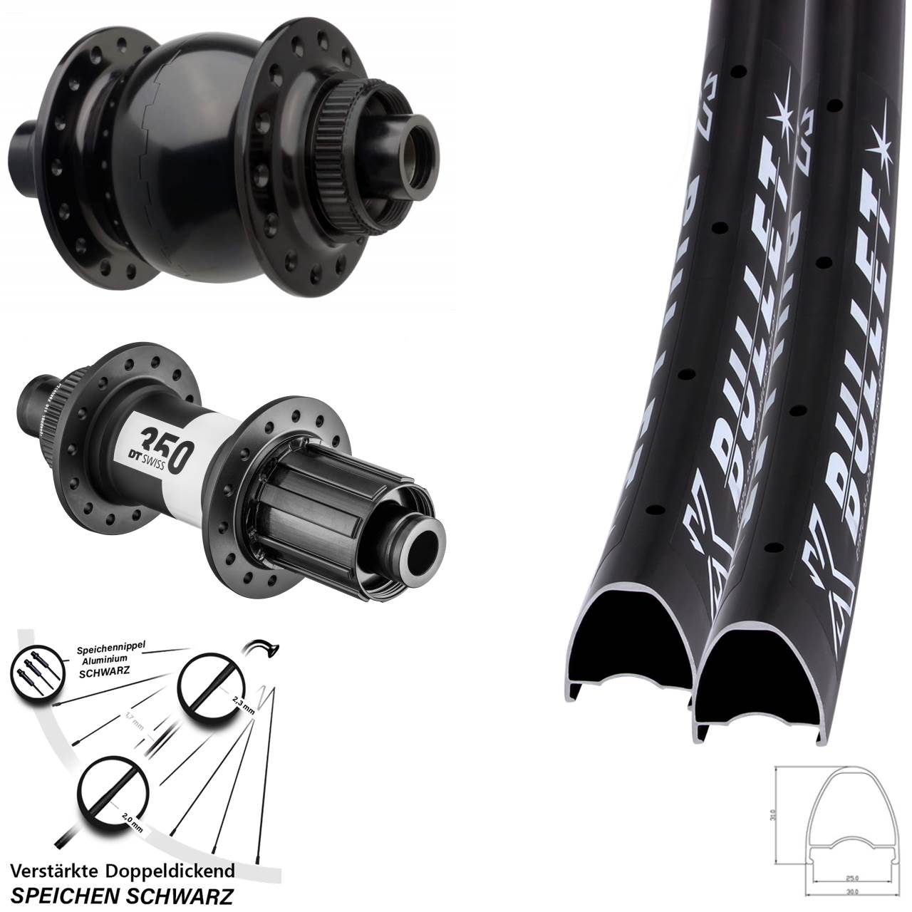 28 Zoll KX Bullet OS DT Swiss 350 SON 28 Laufradsatz Centerlock 15x110 12x148 8-11 fach