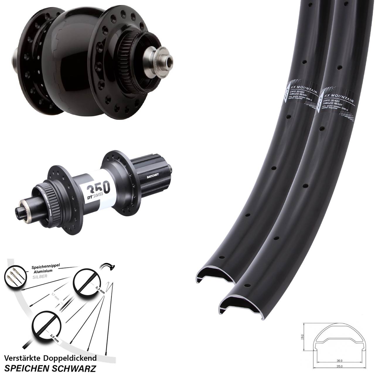 Laufradsatz 29 Zoll KX Mountain TR DT Swiss 350 SON 28 8-11 fach für Schnellspanner