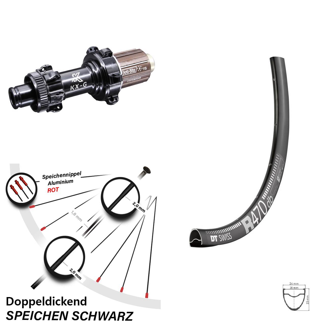DT Swiss R 470 Disc Road Hinterrad Straightpull 28 Zoll CL 12x142 mm Steckachse 8-12 fach